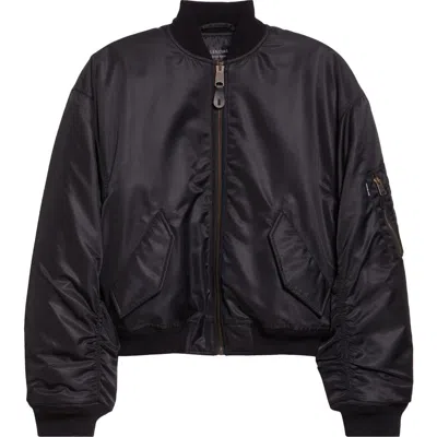 Balenciaga Ruched Sleeve Satin Bomber Jacket In Black