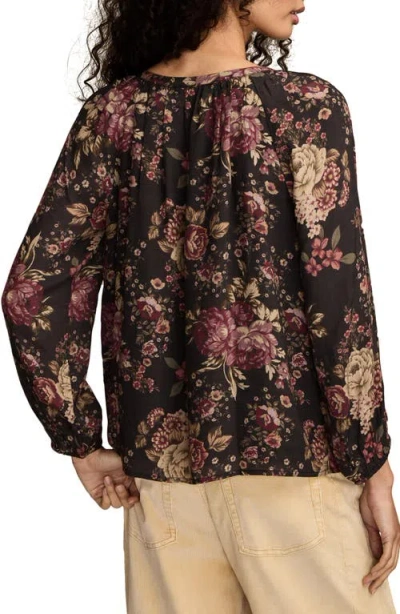 Lucky Brand Floral Print Tie Neck Top In Multi