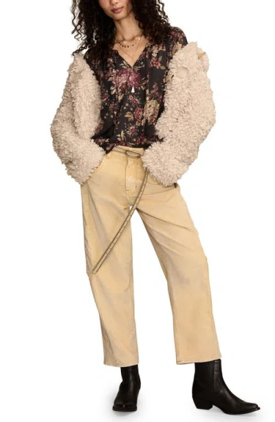 Lucky Brand Floral Print Tie Neck Top In Multi