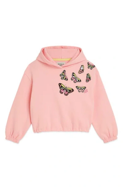 Scotch & Soda Kids' Embroidered Bubble Hem Hoodie In Pink