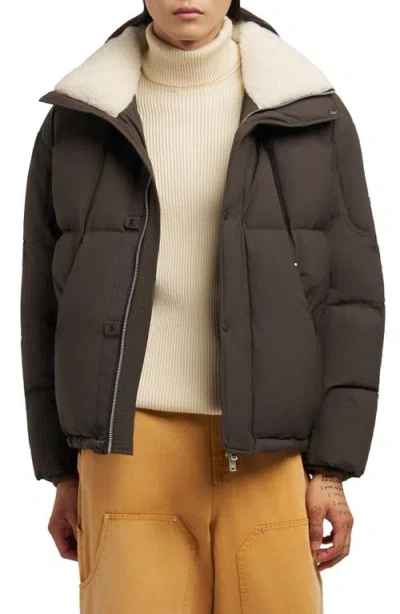 Moose Knuckles Everest Fleece Collar Down Puffer Jacket In Brown