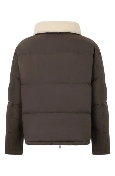 Moose Knuckles Everest Fleece Collar Down Puffer Jacket In Brown