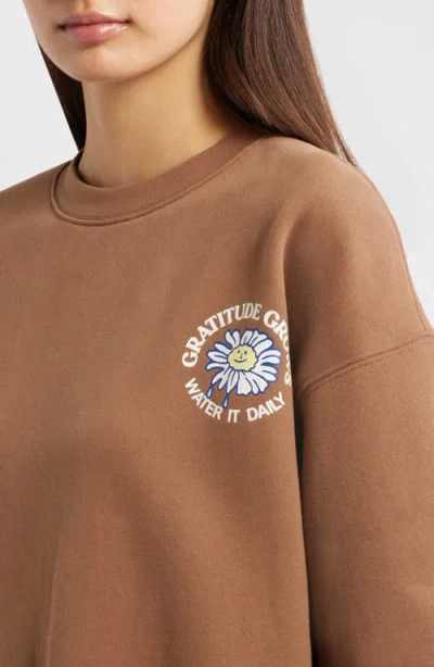 The Mayfair Group Gratitude Grows Rows Graphic Sweatshirt In Brown