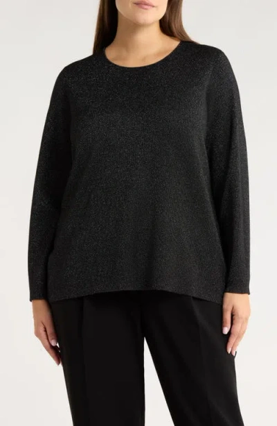Eileen Fisher Metallic Shimmer Wool Blend Sweater In Black