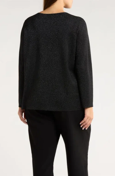 Eileen Fisher Metallic Shimmer Wool Blend Sweater In Black