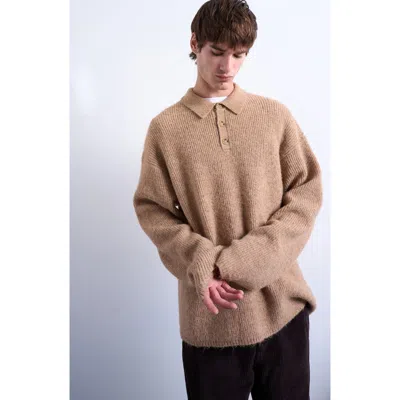 Topman Oversize Rib Polo Sweater In Gray