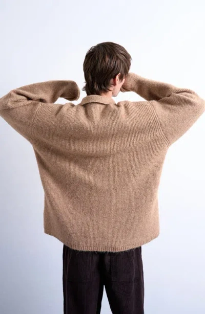 Topman Oversize Rib Polo Sweater In Gray