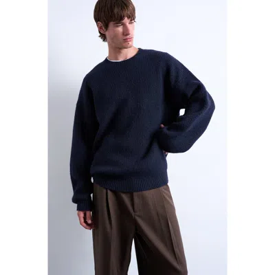 Topman Oversize Rib Crewneck Sweater In Blue
