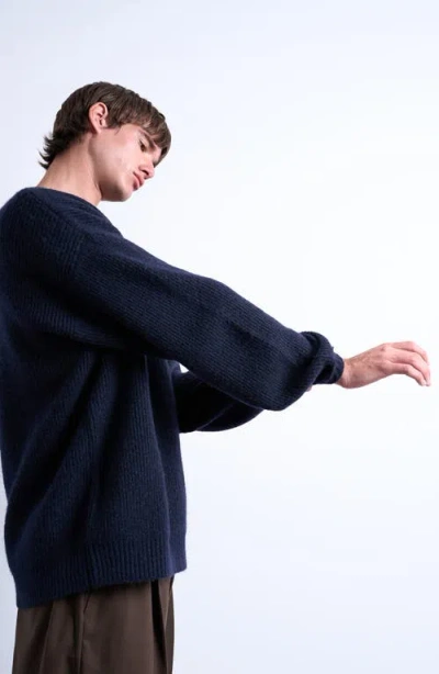 Topman Oversize Rib Crewneck Sweater In Blue