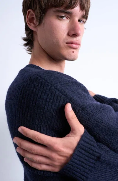 Topman Oversize Rib Crewneck Sweater In Blue