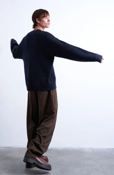 Topman Oversize Rib Crewneck Sweater In Blue