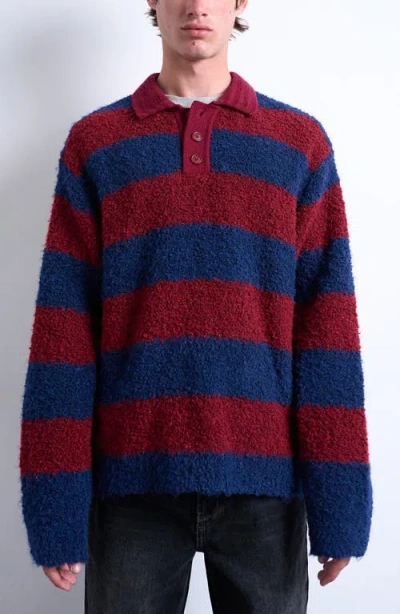 Topman Oversize Stripe Bouclé Polo Sweater In Multi