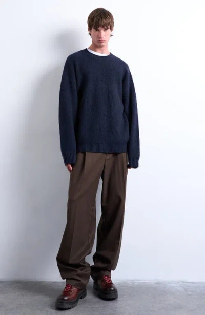Topman Oversize Rib Crewneck Sweater In Blue