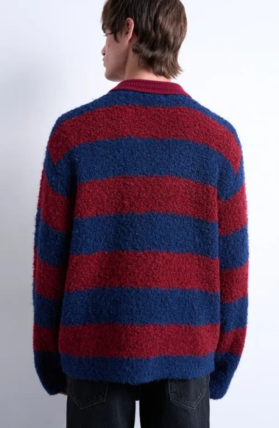 Topman Oversize Stripe Bouclé Polo Sweater In Multi