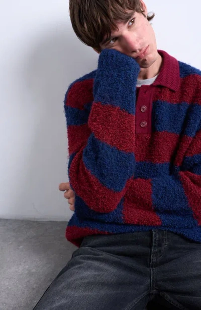 Topman Oversize Stripe Bouclé Polo Sweater In Multi