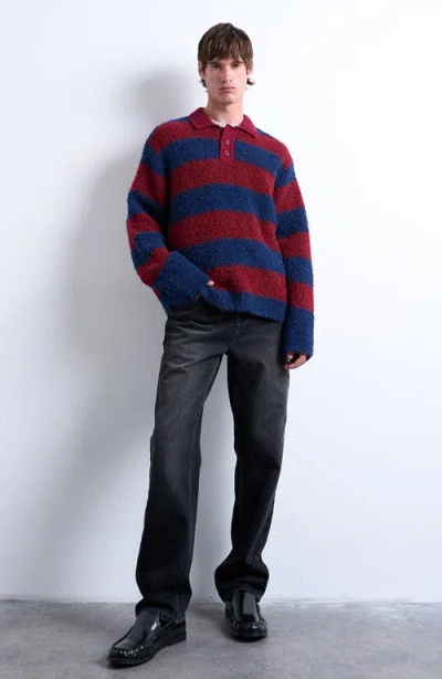 Topman Oversize Stripe Bouclé Polo Sweater In Multi