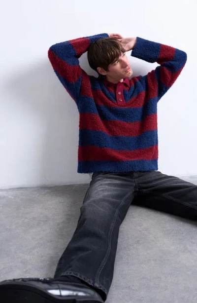 Topman Oversize Stripe Bouclé Polo Sweater In Multi