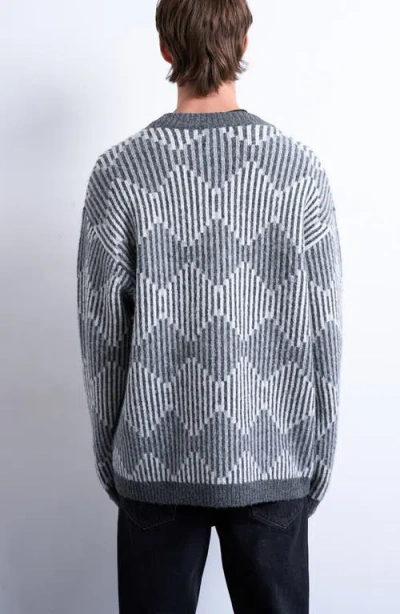 Topman Diamond V-neck Cardigan In Gray