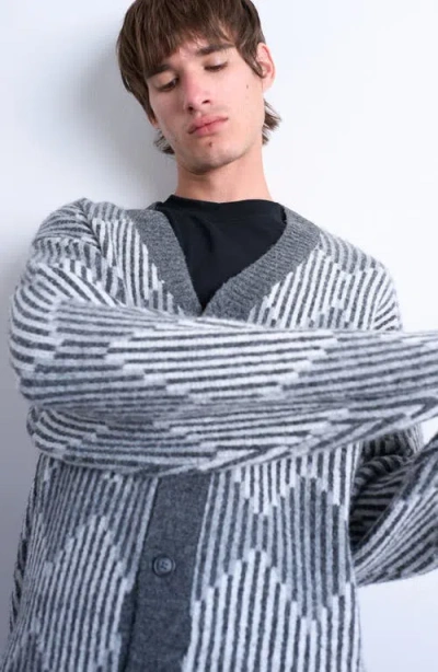 Topman Diamond V-neck Cardigan In Gray