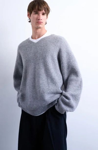 Topman Oversize V-neck Sweater In Gray