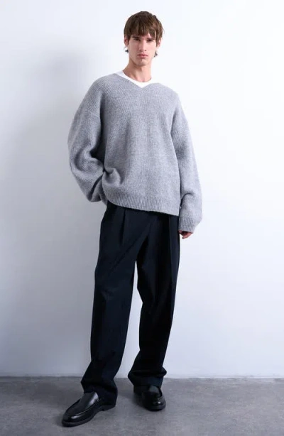 Topman Oversize V-neck Sweater In Gray