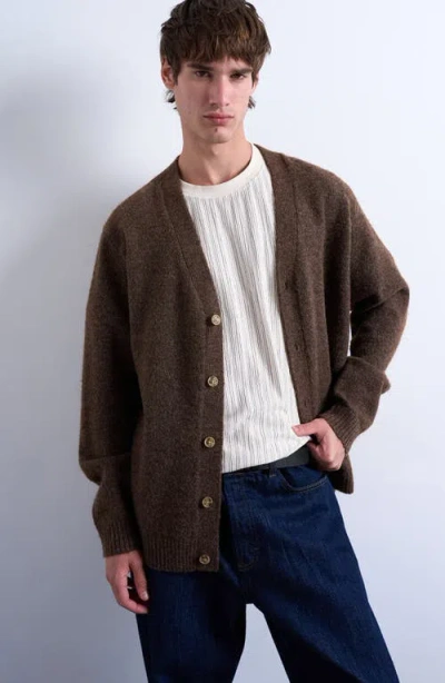 Topman Oversize V-neck Cardigan In Brown