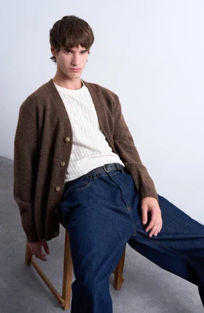 Topman Oversize V-neck Cardigan In Brown