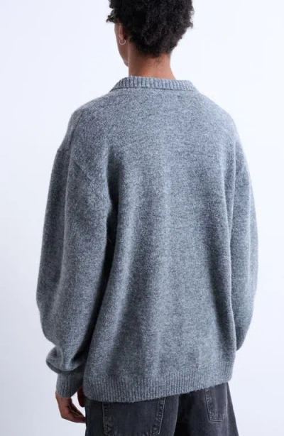 Topman Oversize Rib Polo Sweater In Gray