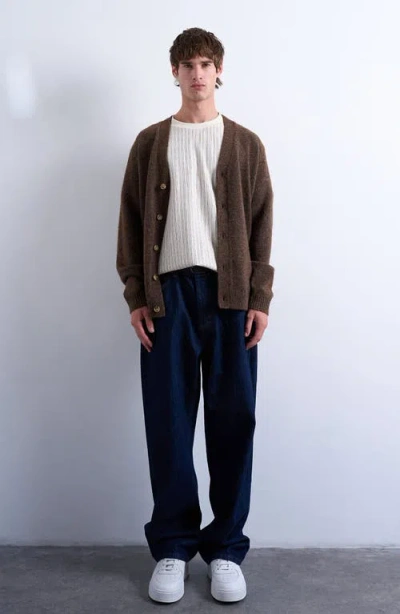 Topman Oversize V-neck Cardigan In Brown