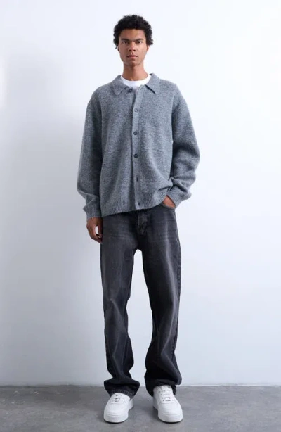 Topman Oversize Rib Polo Sweater In Gray