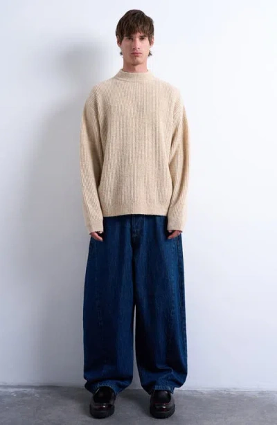 Topman Rib Mock Neck Sweater In Neutral