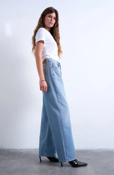 Topshop Column Mid Rise Jeans In Blue