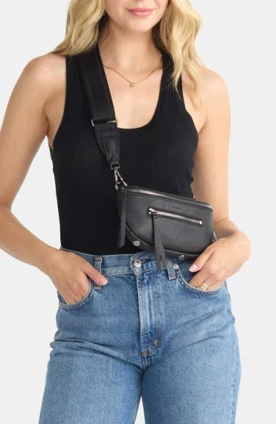 Hammitt Charles Leather Crossbody Belt Bag In Clear Black Brushed Gold Red Zip