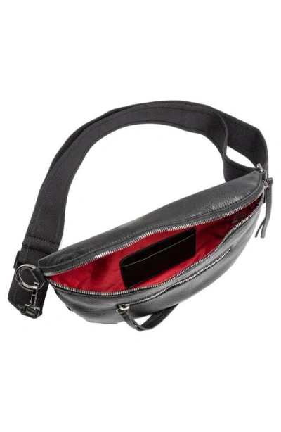 Hammitt Charles Leather Crossbody Belt Bag In Clear Black Brushed Gold Red Zip