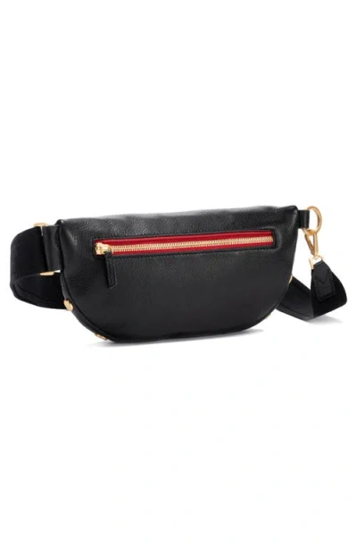 Hammitt Charles Crossbody Black Brushed Gold Red Zip Med