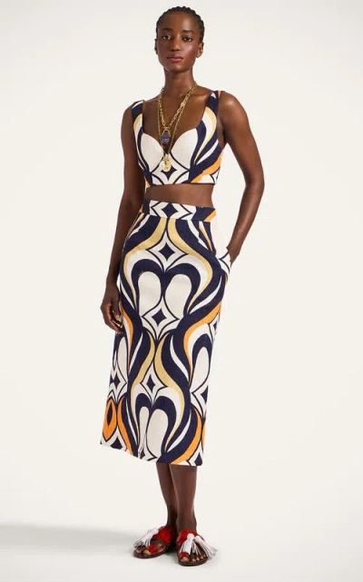 La Doublej Abstract-print Sweetheart Top In Blue