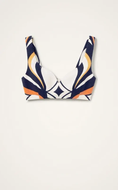 La Doublej Abstract-print Sweetheart Top In Blue