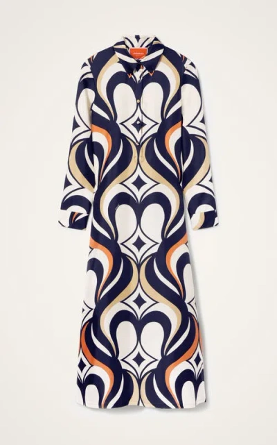 La Doublej Multicolor Long Dress With All-over Geometric Motif In Fabric Woman In Blue