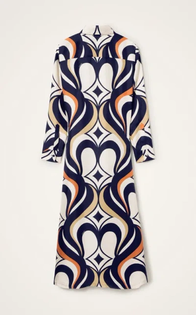 La Doublej Multicolor Long Dress With All-over Geometric Motif In Fabric Woman In Blue