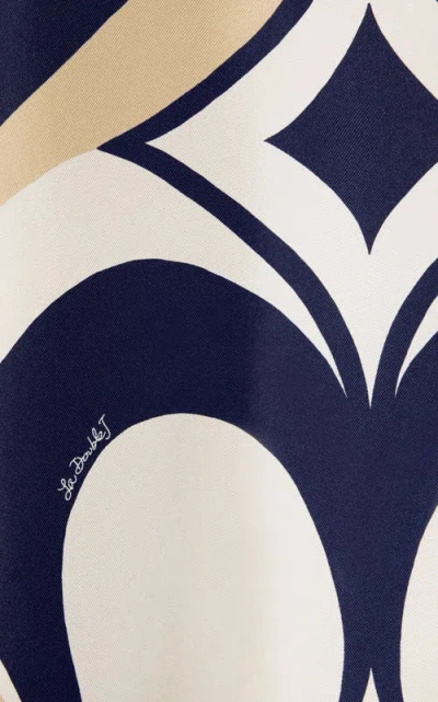 La Doublej Multicolor Long Dress With All-over Geometric Motif In Fabric Woman In Blue