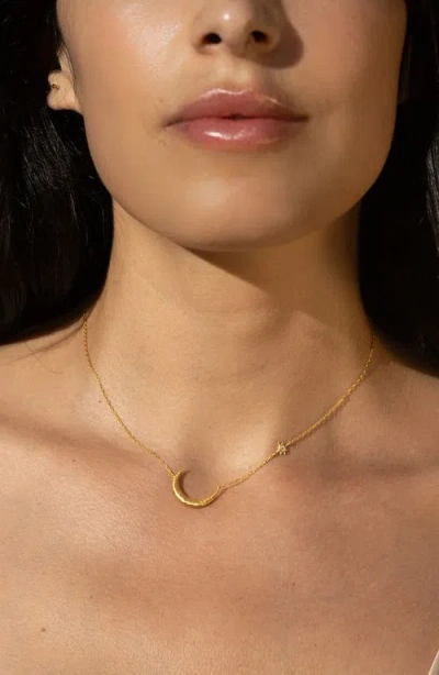 Satya Jewelry Ethereal Guide Moonstone Moon And Star Necklace In Gold