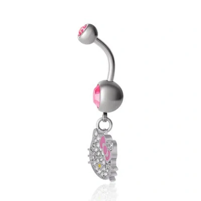 Hello Kitty 14g Stainless Steel (316l) Piercing Element Dangle Belly Button Ring In Metallic