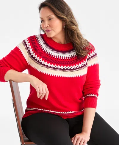 Style & Co Women's Crewneck Fair Isle Sweater, Macy's Exclusive In Red