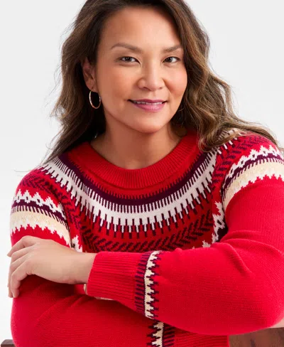 Style & Co Women's Crewneck Fair Isle Sweater, Macy's Exclusive In Red