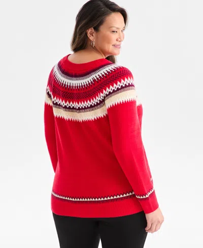 Style & Co Women's Crewneck Fair Isle Sweater, Macy's Exclusive In Red