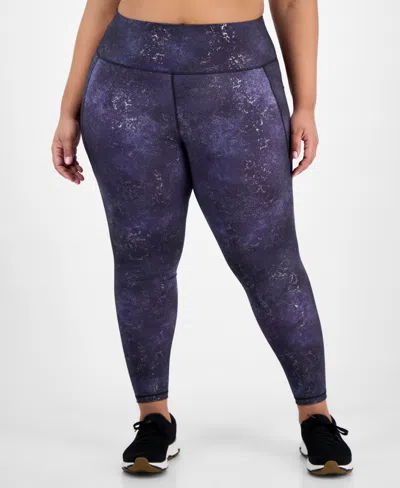 Id Ideology Plus Size Shine Compression Leggings, Macy's Exclusive In Blue