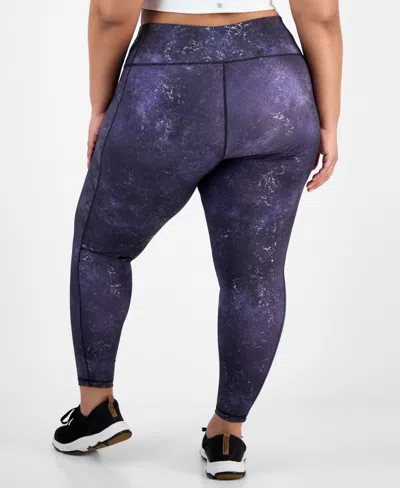 Id Ideology Plus Size Shine Compression Leggings, Macy's Exclusive In Blue