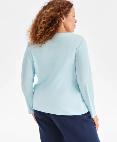 Style & Co Plus Size Scoop-neck Long-sleeve Top, Exclusively For Macy's In Blue