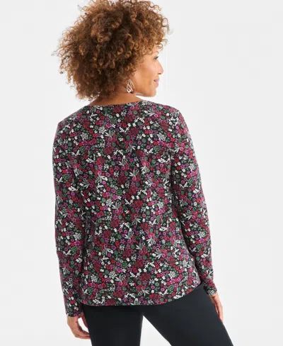 Style & Co Women's Printed Long-sleeve Scoop-neck Knit Top, Macy's Exclusive In Multi