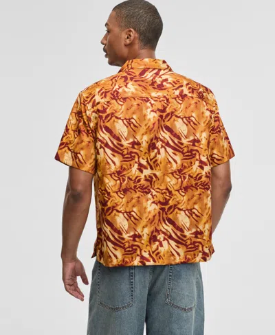 Mode Of One Men's Relaxed-fit Zebra Camp Shirt, Macy's Exclusive In Orange